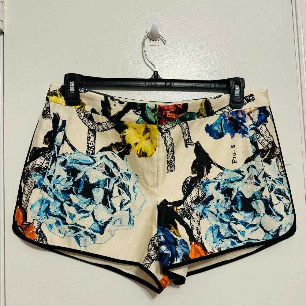Tibi Silk Abstract Print Hot Shorts Contrasting Trim Fully Lined Size 10 - Picture 1 of 6